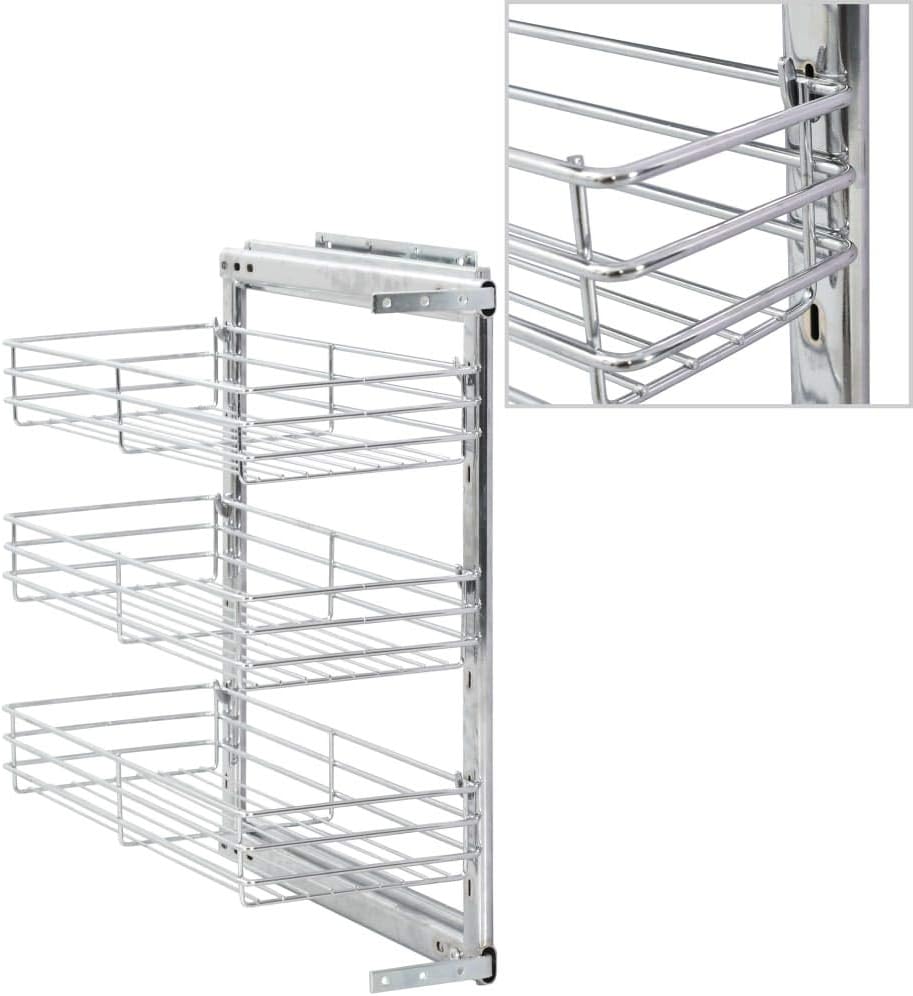 vidaXL 3Tier PullOut Kitchen Electroplated Wire Basket with Sliding