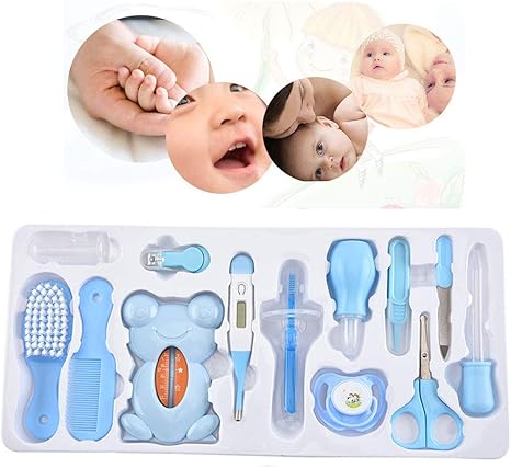 Amazon Co Jp ベビーケアセット ベビーケアキット 13個の便利なベビーグルーミングキットネイルクリッパーはさみヘアブラシコームマニキュア ブルー ホーム キッチン