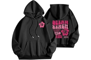 AQAYL Pink Palm Puff Hoodie for Women Graphic Letter Print Hoodies Oversize Lightweight Pullover Y2k Drawstring Sweatshirt