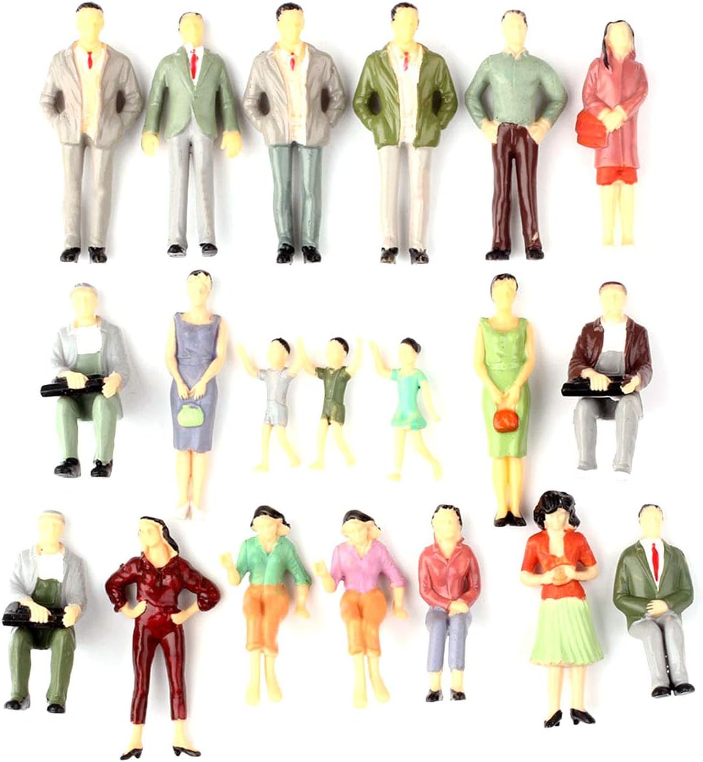 Iceyon 20pcs G Scale Model People Painted Passenger Figures Train Architectural Diorama Miniature Scenery Layout (Mixed Poses 1:25)