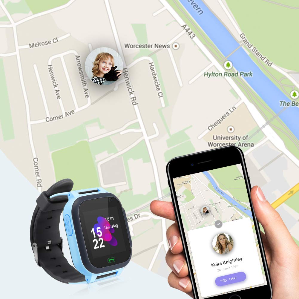 Openuye Kinder Smartwatch, Smartphone mit LBS-Standort, SOS, 1,44-Zoll-LED-Touchscreen-Uhr mit Digitalkamera, SIM-Anrufe, Wecker für Jungen und Mädchen, kompatibel mit iOS und Android(Blau)