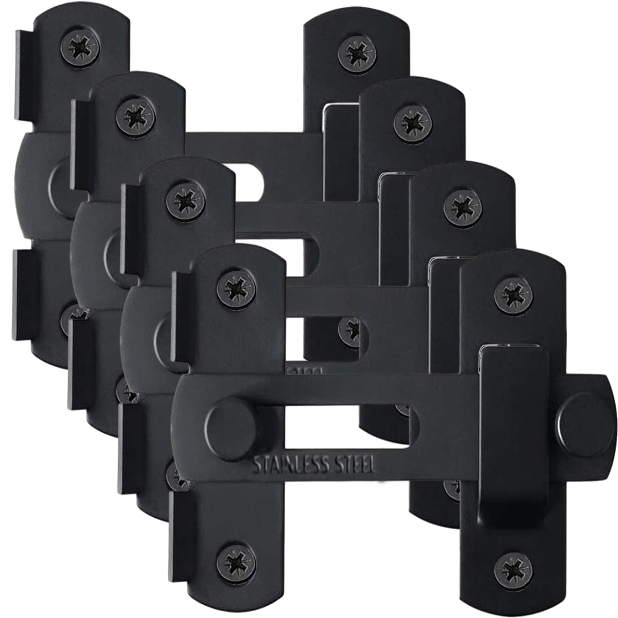 ZEECER Gate Latch, 4 Pack 4-Inch Thicker Stainless Steel Gate Latches, Sliding Door Latch lock Hardware, Flip Garden Gate Locks for Wooden Gates Fence Barn Door Cabinet Window Closet Bifold Door Black