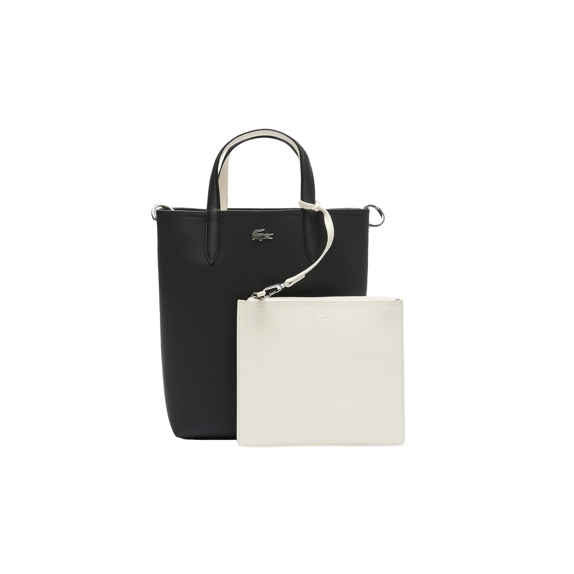 Lacoste Women's Anna Vertical Reversible Tote Bag, Black/Beige, One Size Image