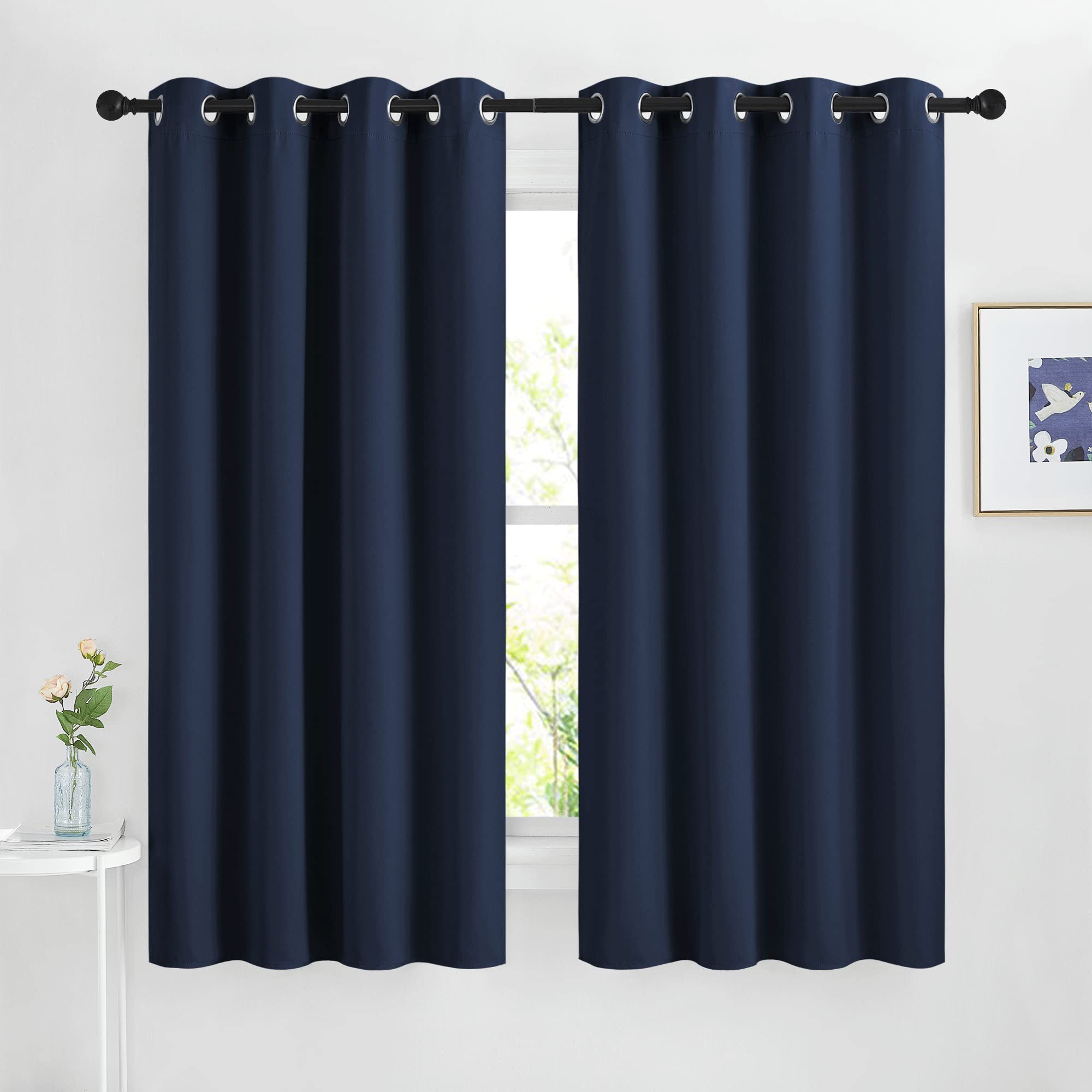 Photo 1 of NICETOWN Blackout Navy Curtains 63 inch Length - Window Treatment Energy Saving Thermal Insulated Room Darkening Solid Grommet Vtical Drapes for Living Room (Navy, 1 Pair, 46 by 63-Inch)