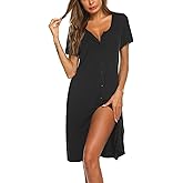 Ekouaer Womens Nightshirt Button Down Sleep Shirts Short Sleeve Nightgown V-Neck Sleepdress Soft Sleepwear