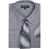 Viviz Forancci Men's Long Sleeve Pointed Collar Dress Shirt with Matching Tie and Handkie AC101
