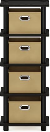 Furinno TURN-N-TUBE 4-Tier Narrow Storage Shelf with Bins, Espresso view 5