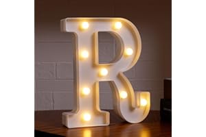DYINGSWAN Led Marquee Letters, 26 Alphabet Light Up Letters, Small Led Letter Lights, Battery Powered Lighted Letter for Party, Table, Birthday Decor (R)