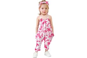RAISEVERN Toddler Girls Romper Jumpsuit Baby kids Strap Playsuit Summer Outfits Clothes with Headband size 1-5 Years