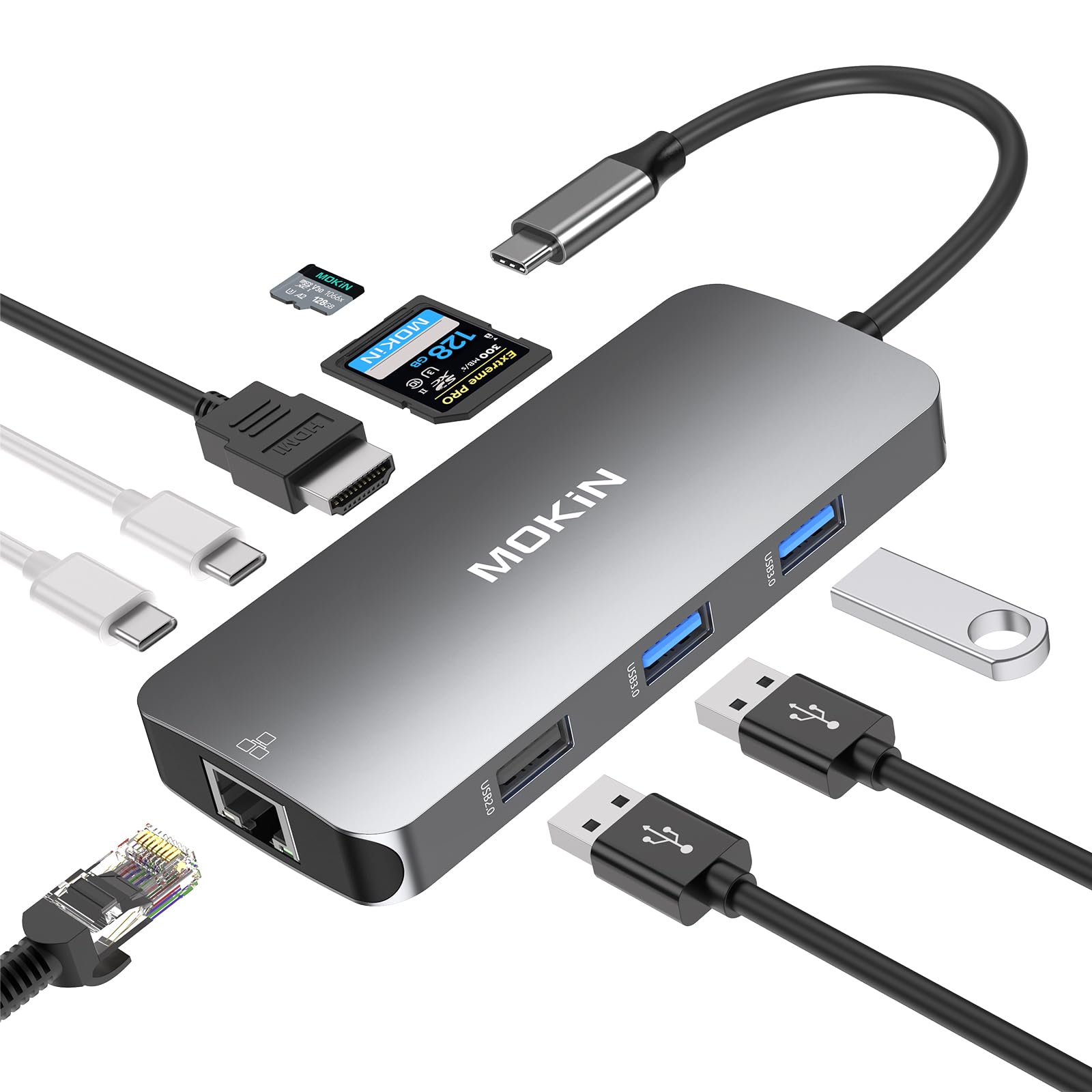 MOKiN USB C Hub Multiport Adapter for MacBook/Dell/HP, 9 IN 1 USB C Dongle Laptop Docking Station with 4K HDMI Ethernet, Laptop Adapter 3 USB Port, 100W PD Charging, SD/TF