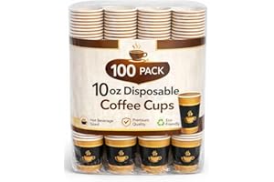 Convenient Disposables 10oz Disposable Coffee Cups, 100 Pack – Premium Paper Hot Cups, Leak-Resistant, Food-Safe, Eco-Friendl