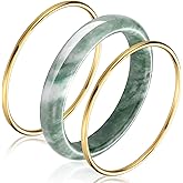 Tondiamo 3 Pcs 2.4'' Stackable Jade Bangle Bracelet Gold Bangle for Women with Stainless Steel Gold Plated Bracelet Real Nature Jadeite Good Luck Healing Jewelry Valentines Gifts for Women