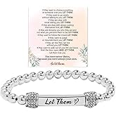 Let Them Dainty Diamond Beaded Stretch Bracelet, Self Worth Motivational Stainless Steel Engraving Tube Bracelets Inspirational Chain Crystal Energy Friendship Jewelry for Women Men