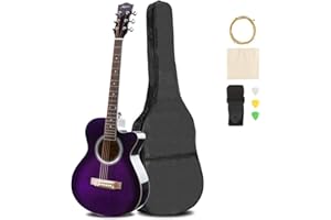 ARTALL 39 Inch Handmade Solid Wood Acoustic Cutaway Guitar Beginner Kit with Gig Bag, Strings, Picks, Strap, Glossy Green