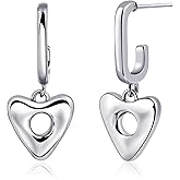 Teppdfann Silver Heart Earrings for Women with Half Hoop Design, Cute Love Drop Dangle Earrings Heart Jewelry for Valentine's Day