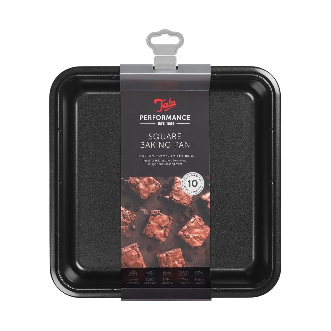 Tala Performance, Square Cake Tin, Professional Gauge Carbon Steel with Eclipse Non-Stick Coating, 23 x 23 x 4.2 cm Cake Pan; Cake Pan, Ideal for Bakes and Celebration Cakes