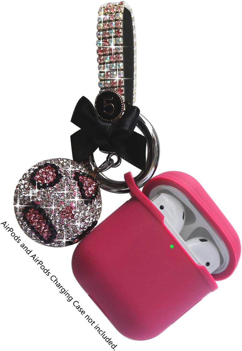 Jasonna Airpods Silicone Case Cover for Airpods 2 and 1 [Front LED Visible] Protective Cover Skin with Keychain and Glittery Leopard Print Ball
