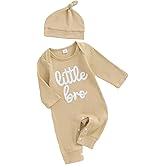 FIOMVA Little Dude Outfits Newborn Baby Boy Fall Winter Romper Jumpsuit Long Sleeve Onesie Rib Knit Onepiece Hat Set