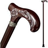 Deomai Wooden Walking Cane, 600 lb Capacity Canes for Overweight Men Women | 3D Carved Fashionable Wooden Cane for Seniors, Suitable for Walking Aid&amp; Ideal Gift, with 3 Non-Slip Tips and a Storage Bag