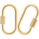 CTEAKOP 2 Pcs Locking Carabiner Small, Oval Jewelry Carabiner, Gold Carabiner Clasp, Metal Carabiner Necklace for DIY Necklace Bracelets Jewelry Making Hook (Gold)
