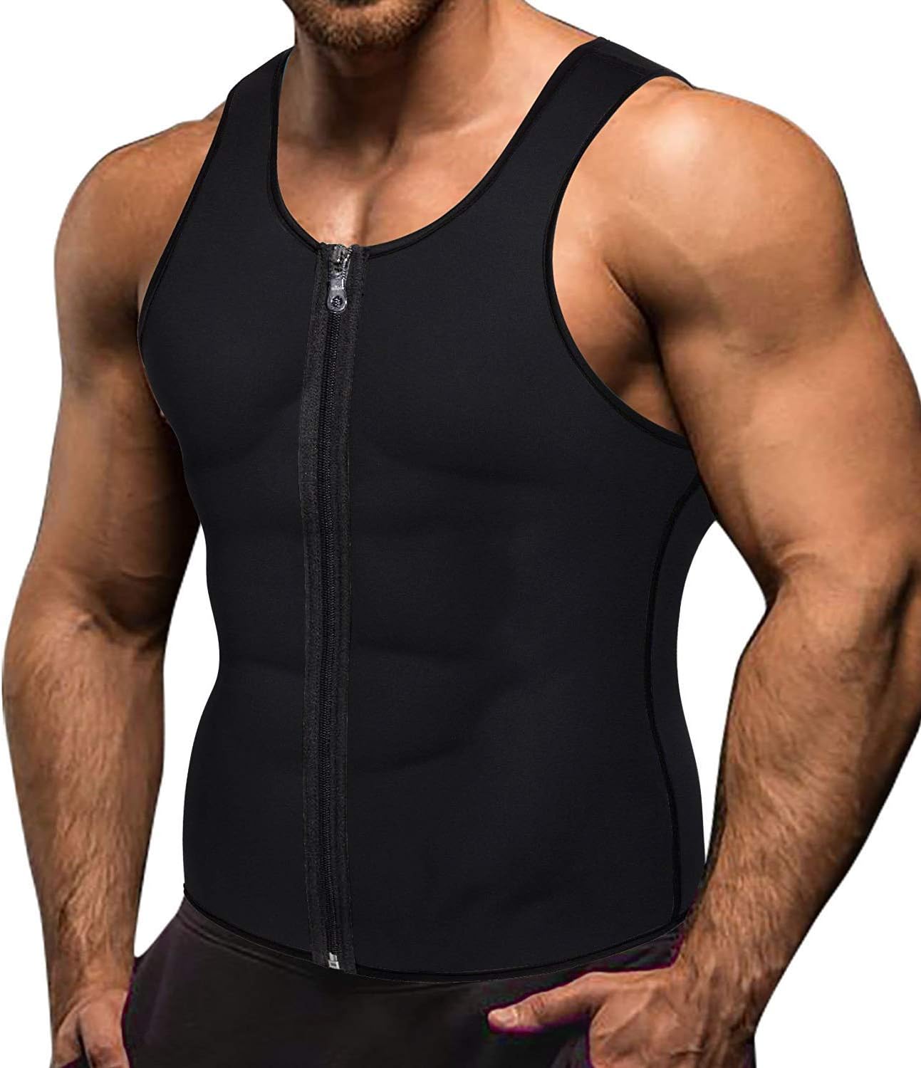 MemoryeeMen's Sweat Vest Neoprene Workout Shirt Body Shaper Sauna Suit Waist Trainer Sport Fitness Zipper Tank Top