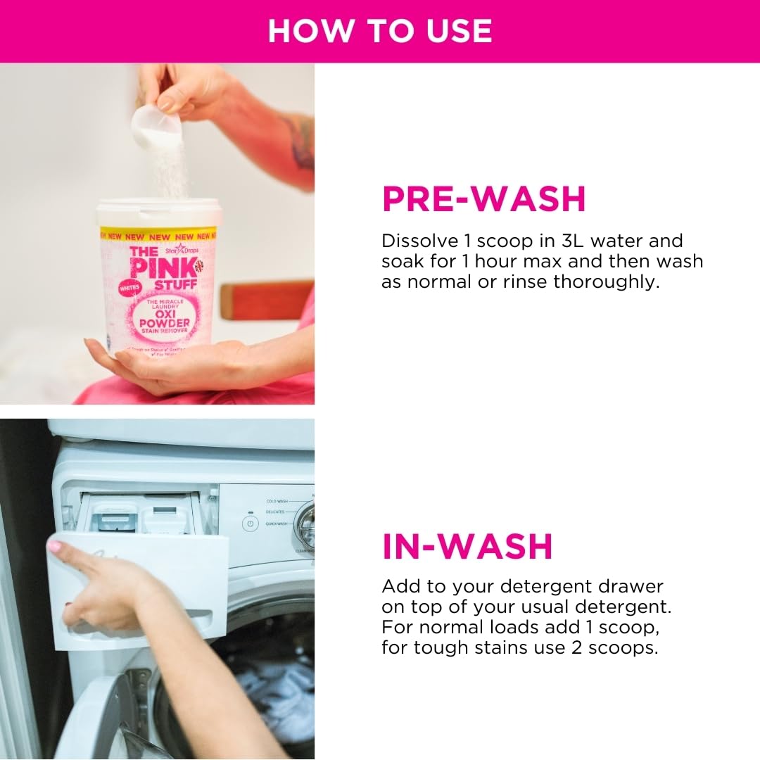 Stardrops - The Pink Stuff - The Miracle Laundry Oxi Powder Stain Remover Specifically Formulated for Whites, 1 kg