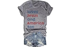 ZICOTOUR Loves Jesus and America Too Shirt USA Graphic Tees 4th of July Patriotic Independence Day Shirt