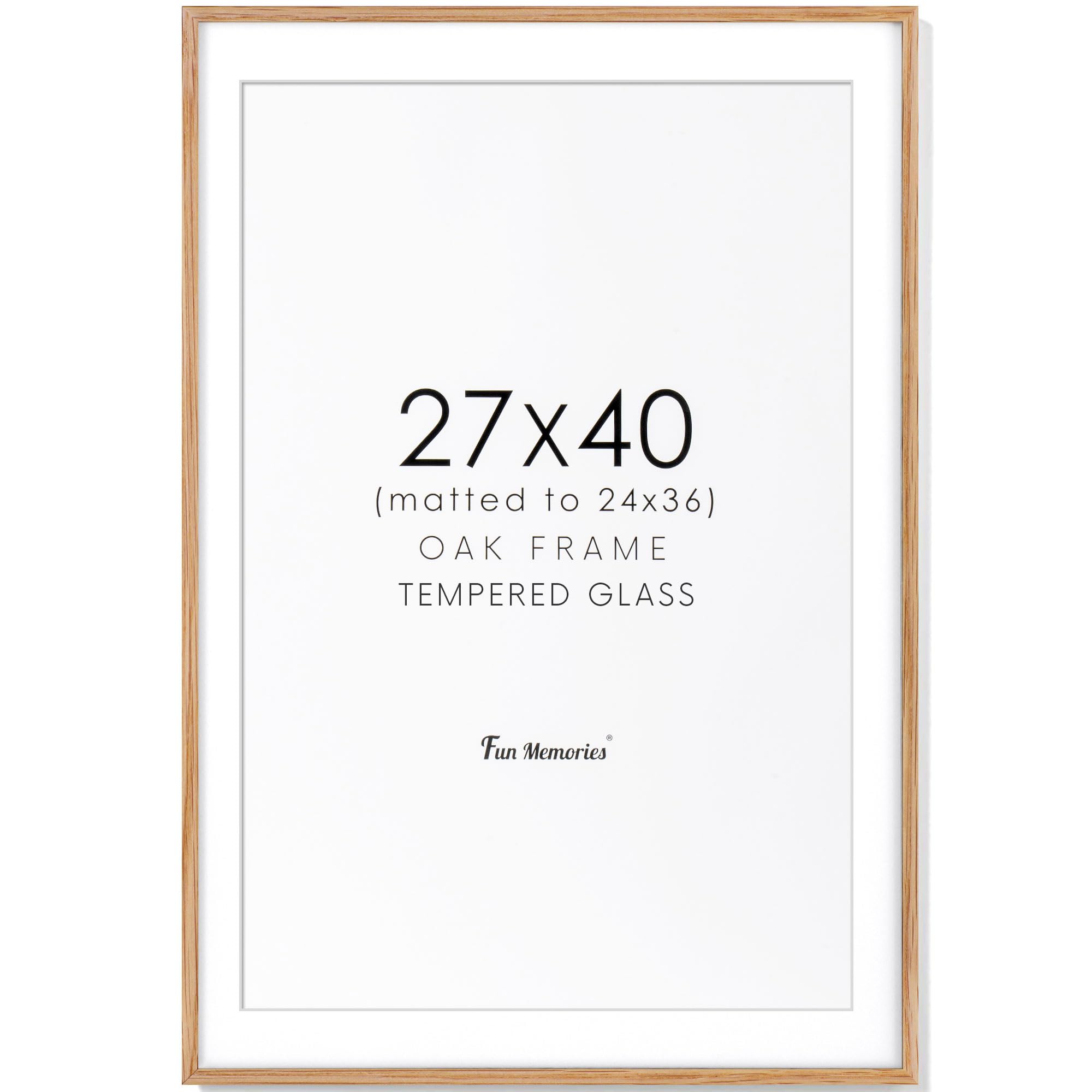 Photo 1 of 27x40 Picture Frame, Solid Oak Wood 27x40 Poster Frame for Wall, 27 x 40 Frame with Tempered Real Glass, 27x40 Frame with Mat for 24x36, Rustic Wooden 27x40 Art Frame, Natural Oak Color