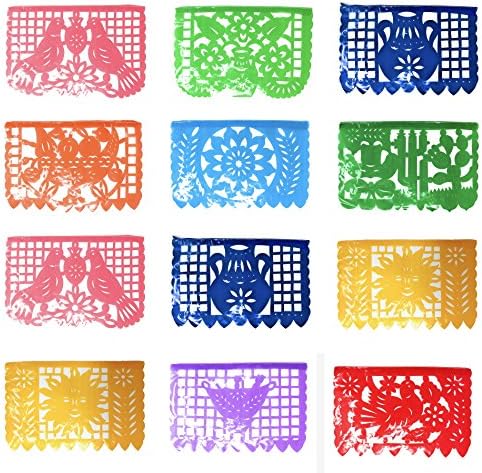 Tio Chente's Medium Papel Picado PLASTIC Banner - Pack of 3 Banners of 16 Feet and 12 Frames Each