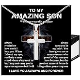 Cross Necklace for Son, To My Son Necklace from Mom and Dad, Christmas Gifts with Message Card and Box