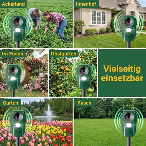 MEKEET Ultrasonic Cat Deterrent for Garden, Solar Cat Repellent, Marten Deterrent, Garden with Flash Light & PIR, IP65 Waterproof, Cat Scarer, Marten Repellent, Bird Repellent for G-Species, Patio