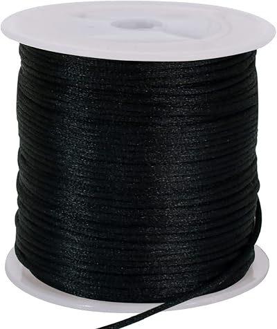 TONIFUL 1.5mm Nylon Satin Cord 60Yards Black Beading String Kumihimo