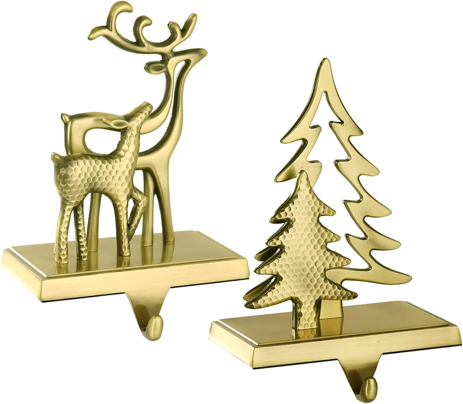 Ornament Hooks - 2PCS Bronze Reindeer Christmas Stocking Holders for Fireplace Holiday Christmas Tree Hanger Mantle Decorations Anti-Slip Xmas Hooks Fireplace Topper (2, Christmas Tree Reindeer)