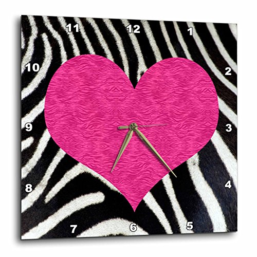 Janna Salak Designs Punk Rockabilly Zebra Animal Stripe Pink Heart Print Wall Clock, 10 by 10-Inch