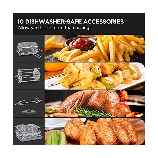 CalmDo Air Fryer Oven, 12 Liters Tower Low Fat Oven, 18 Preset Programmes Oil Free Frying Cooking with LED Touch Screen Temperature & Timer Control, 10 Accessories & Recipes Included (XX-Large)