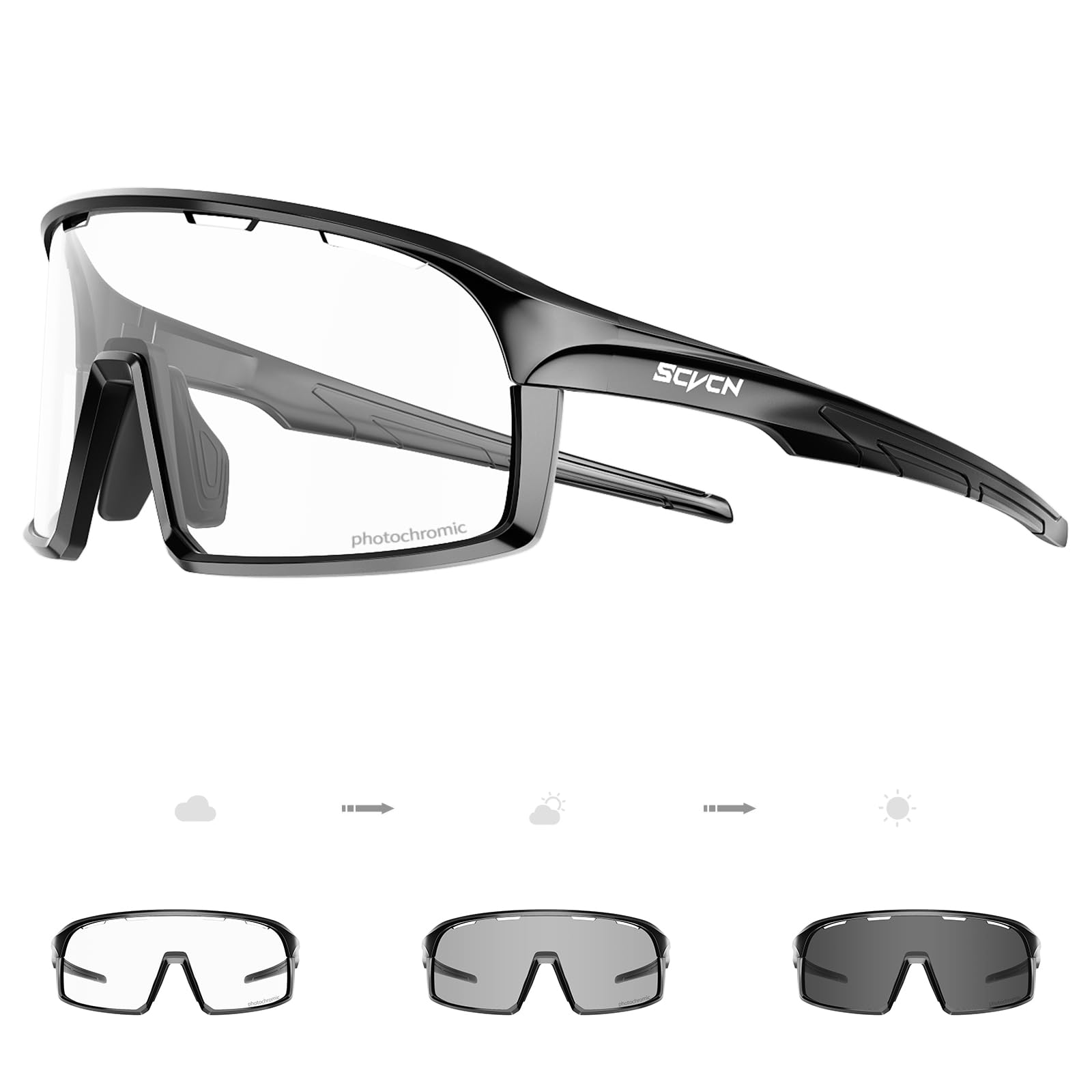Photo 1 of **FIT SMALL ** SCVCN Photochromic Cycling Glasses Sports Sunglasses Clear Men Women Bicycle MTB UV400 Protection Running Mountain Bike Baseball Biking Goggles Riding BMX Fishing Riding Golf Driving Softball 01
