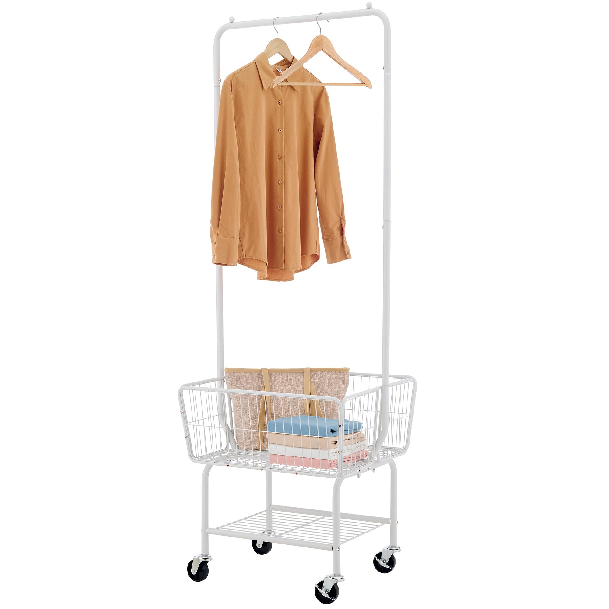 Photo 1 of **FOR PARTS. FINAL SALE. MISSING
PIECES. NO RETURN. NO REFUND**
Tajsoon Laundry Cart with Hanging Rack, Metal Laundry Basket with Wheels, Laundry Hamper with Storage Basket and Shelf, Rolling Laundry Cart with Wheels, White