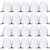 CODOBON 20 Pcs Drawstring Backpack Bulk Draw String Bags Cinch Polyester Bag for Gym Sport, White