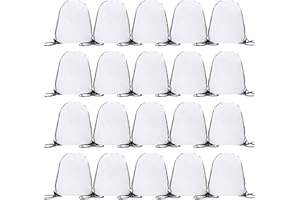 CODOBON 20 Pcs Drawstring Backpack Bulk Draw String Bags Cinch Polyester Bag for Gym Sport, White