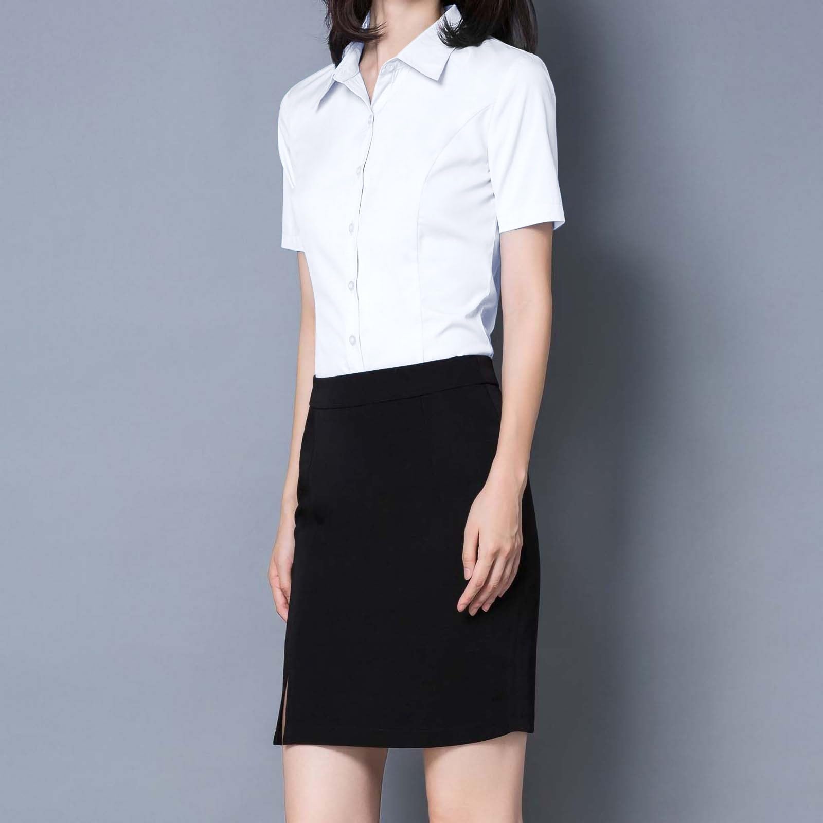 JOASDAO Short Sleeve Work Shirts Women 3 Pack Professional Interview Clothes Regular Fit 4-Way Stretch Button Up Wrinkle Free Non Iron Office Wear Business Casual Oxford Dress Shirts