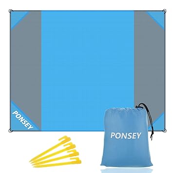 Picknickdecke 200 x 200 cm Stranddecke Wasserdichte sandabweisende Tragbare Camingmatte Matte mit 4 Pfosten