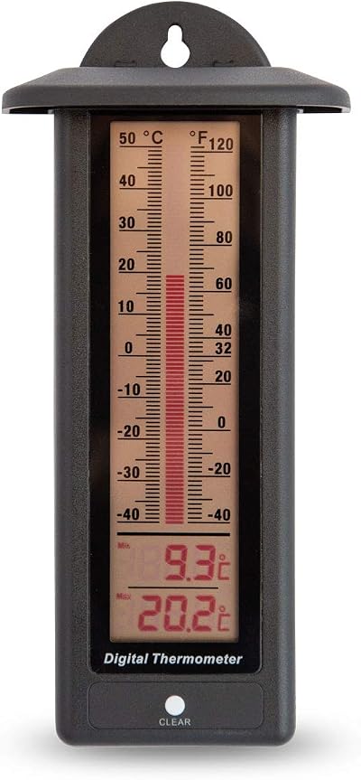 ETI LCD Max Min Thermometer Black for Growing Rooms, Greenhouses, Cabinets