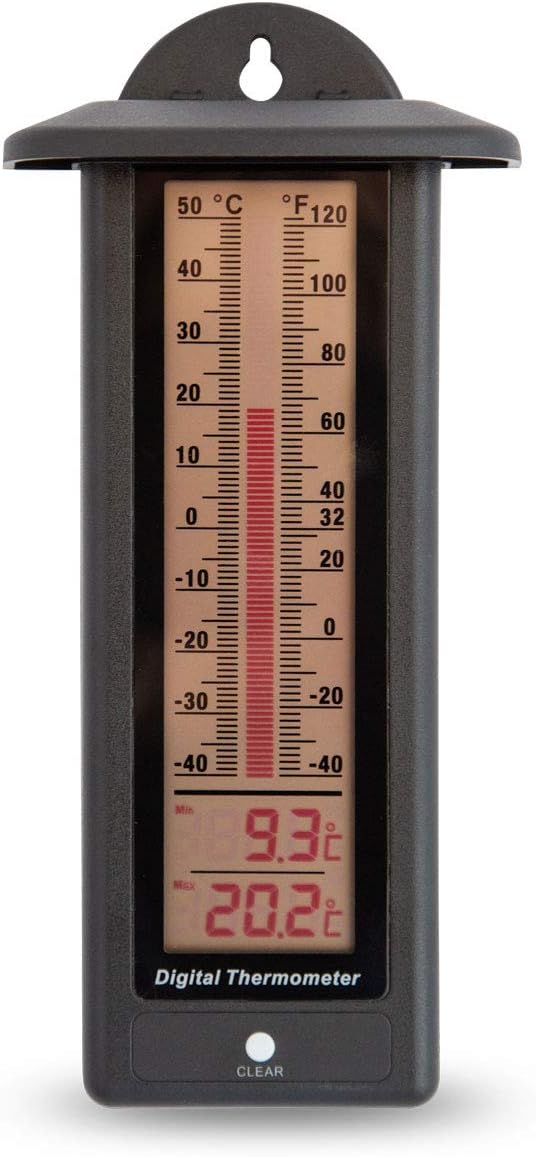 ETI LCD Max Min Thermometer Black for Growing Rooms, Greenhouses, Cabinets