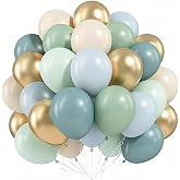 Froova Sage Green and Blue Balloons, 60 PCS 12Inch Dusty Green Blue Balloon | Sand Gold Balloons for Baby Shower Bridal Shower Wedding Boho Birthday Party Decorations