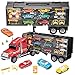 Prextex 24'' Detachable Carrier Truck Toy Car Transporter with Rubber Wheels and 6 Toy Cars Toys for Boys and Girls
