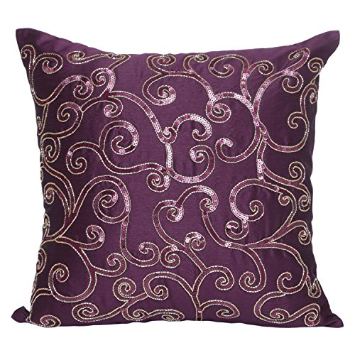 Buy Purple Decorative Pillow Cover Sequinned Purple Throw Pillow Cover In Swirl Pattern