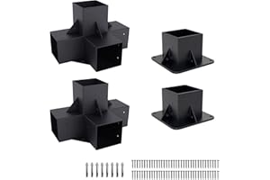 Neorexon Pergola Kit Elevated Wood Stand Kit Woodwork for 4"x 4" (Actual 3.5" x 3.5"), Solid Steel Wooden Gazebo Kit for Outdoor 4-Way Right Angle Corner Bracket and Base Brackets - Includes Screws