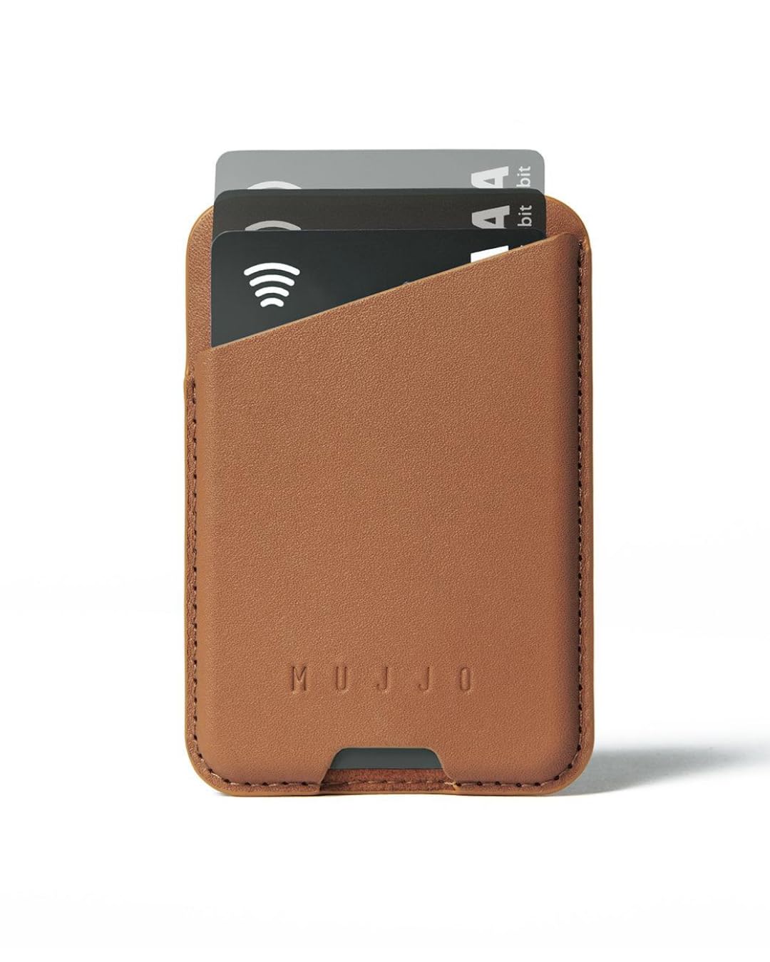 Mujjo Full Leather Magnetic Wallet for iPhone - Three-Card Easy-Access Design - Made from Luxurious Leather & Microfiber - Slim, Secure Design - Dark Tan
