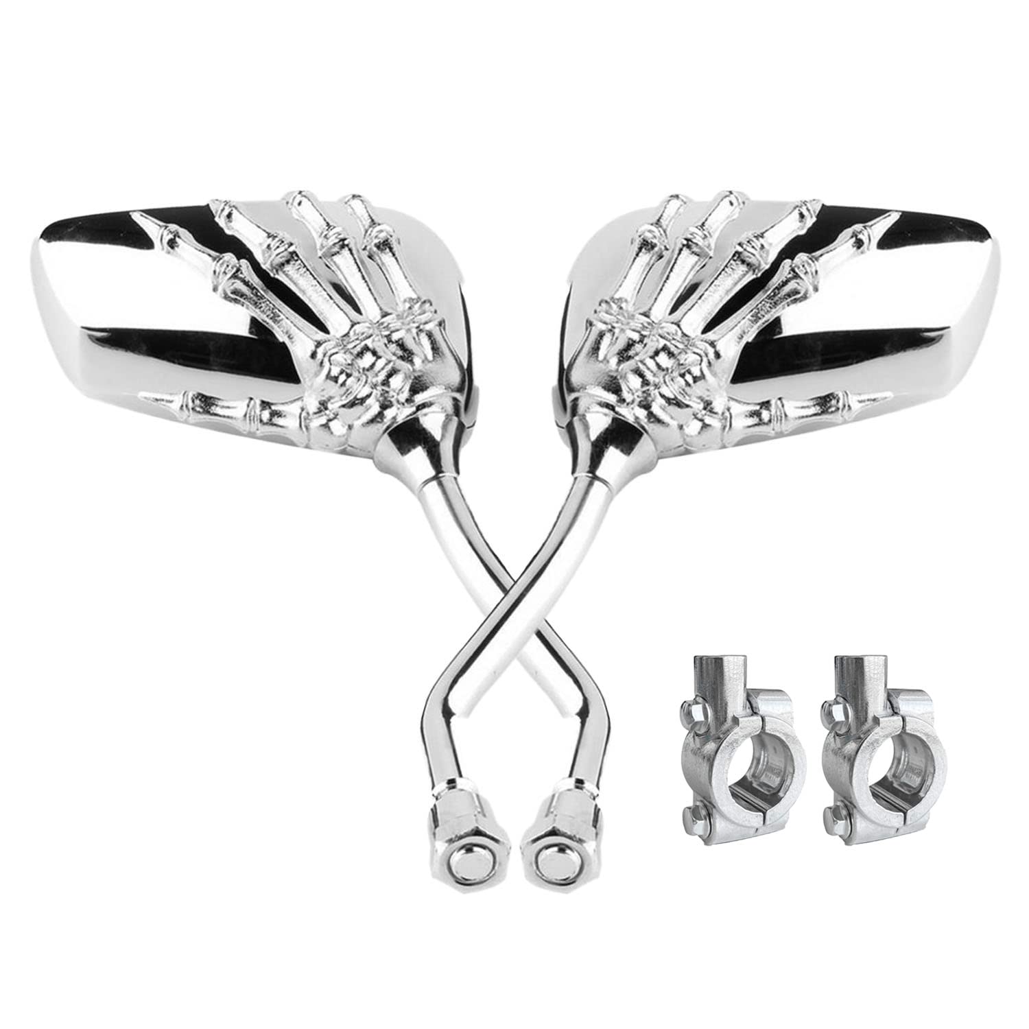 Photo 1 of Pairs of Distinctive Skull Skeleton Hand Bike Mirror, Bicycle Mirrors for Handlebars with Mount Holder Clamp Adaptor 10mm for Scooter Moped Bike Standard Bike Motorcycle (Silver)
