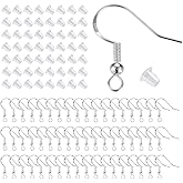 925 Sterling Silver Hypoallergenic Earring Hooks 100 Pairs for Jewelry Making, Fish Hook Earrings Making Kit, DIY Earring Findings Jewelry Making Supplies, with 200 PCS Earring Backs,Christmas Gifts